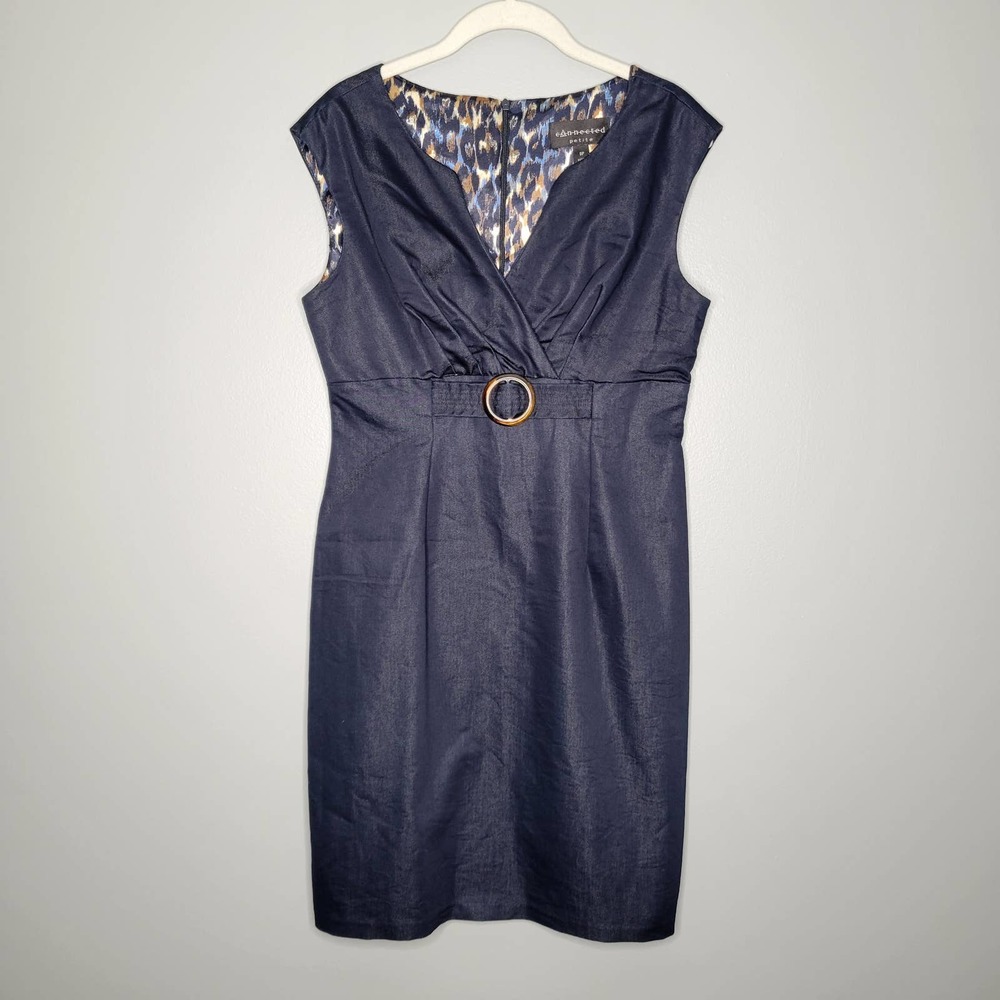connected apparel Navy Midi Sheath Dress with Waist Ring